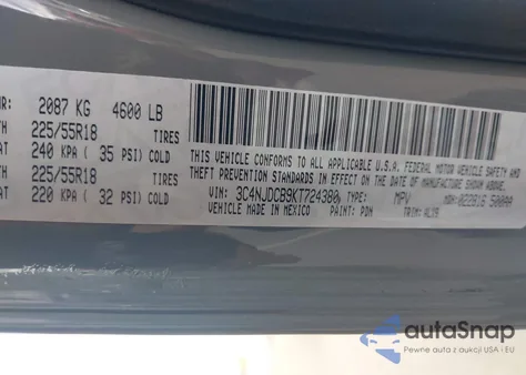 2019 Jeep Compass Limited 4X4 z USA, uszkodzony, nr VIN 3C4NJDCB9KT724380